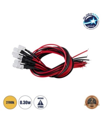 GloboStar® DIODE-LED 73731 Χαμηλής Ισχύος Δίοδος LED 0.3W DC 12V - Φ0.5 x Υ1cm - Θερμό Λευκό 2700K - Dimmable - Συσκευασία 10 Τεμαχίων - 2 Χρόνια Εγγύηση